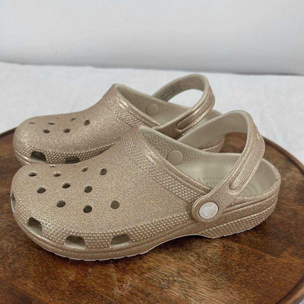 Crocs Shoes Wm 5 Men 3 Classic Clog Glitter Champagne
